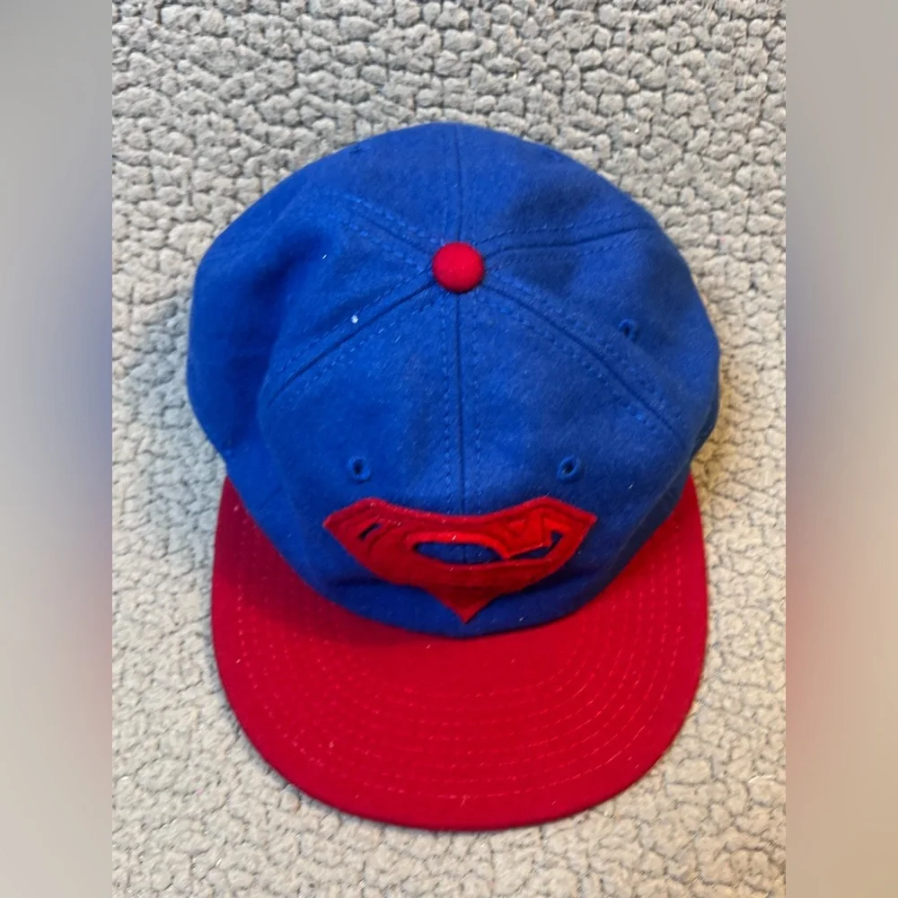 Vintage Superman Red And Blue adjustable Baseball Cap Wool Mens One Size - Picture 2 of 6